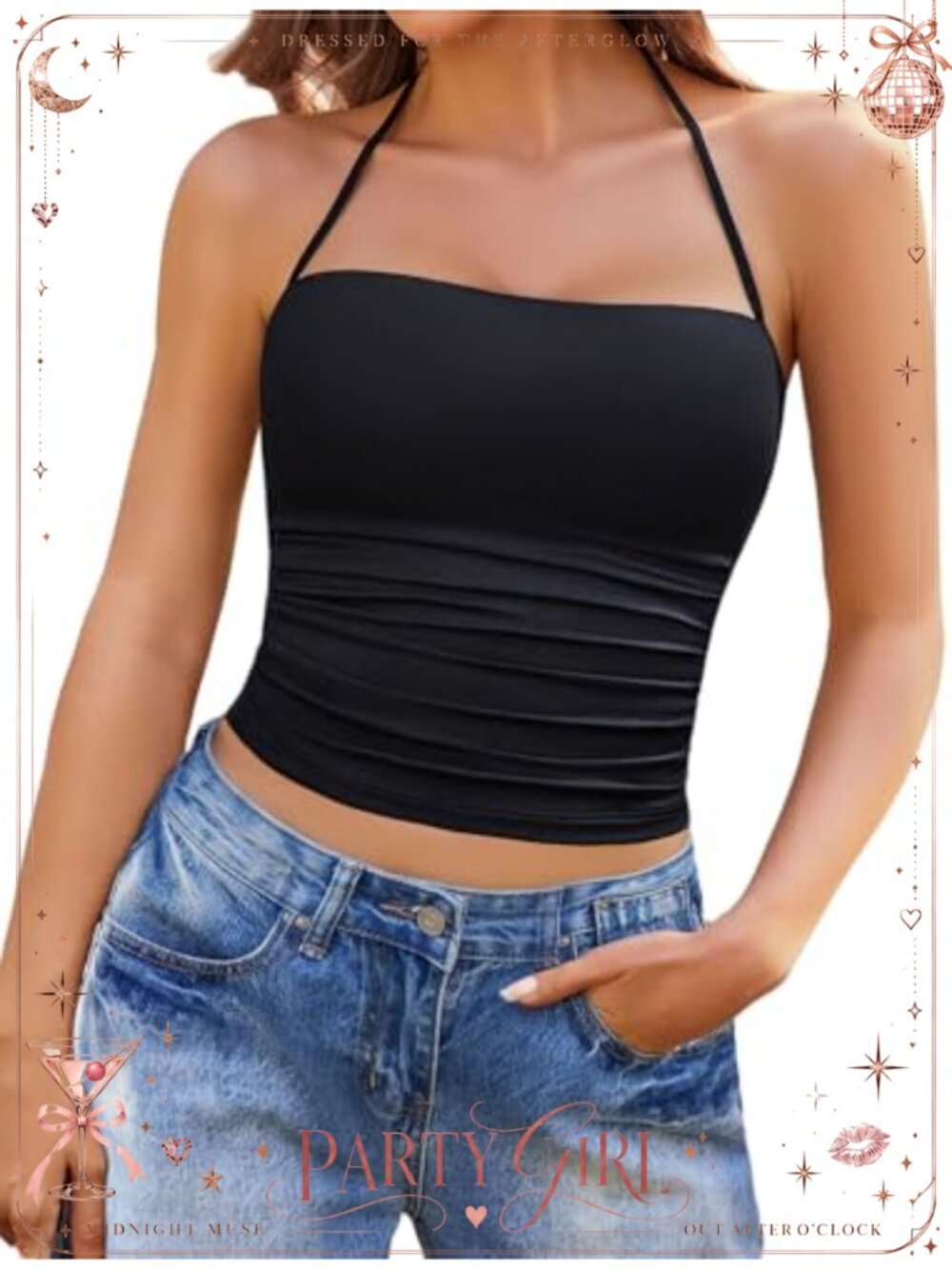 Double Lined Halter Crop Tank Top Sleeveless Ruched Slim Fit Cami Y2K